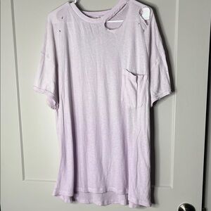 Free People Pastel Lavender Distressed Pocket Tee